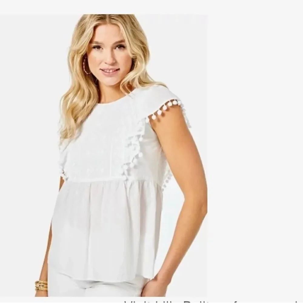 Lilly Pulitzer Raquelle Boho White Swiss Dot DobbyâChambray Cotton Top S